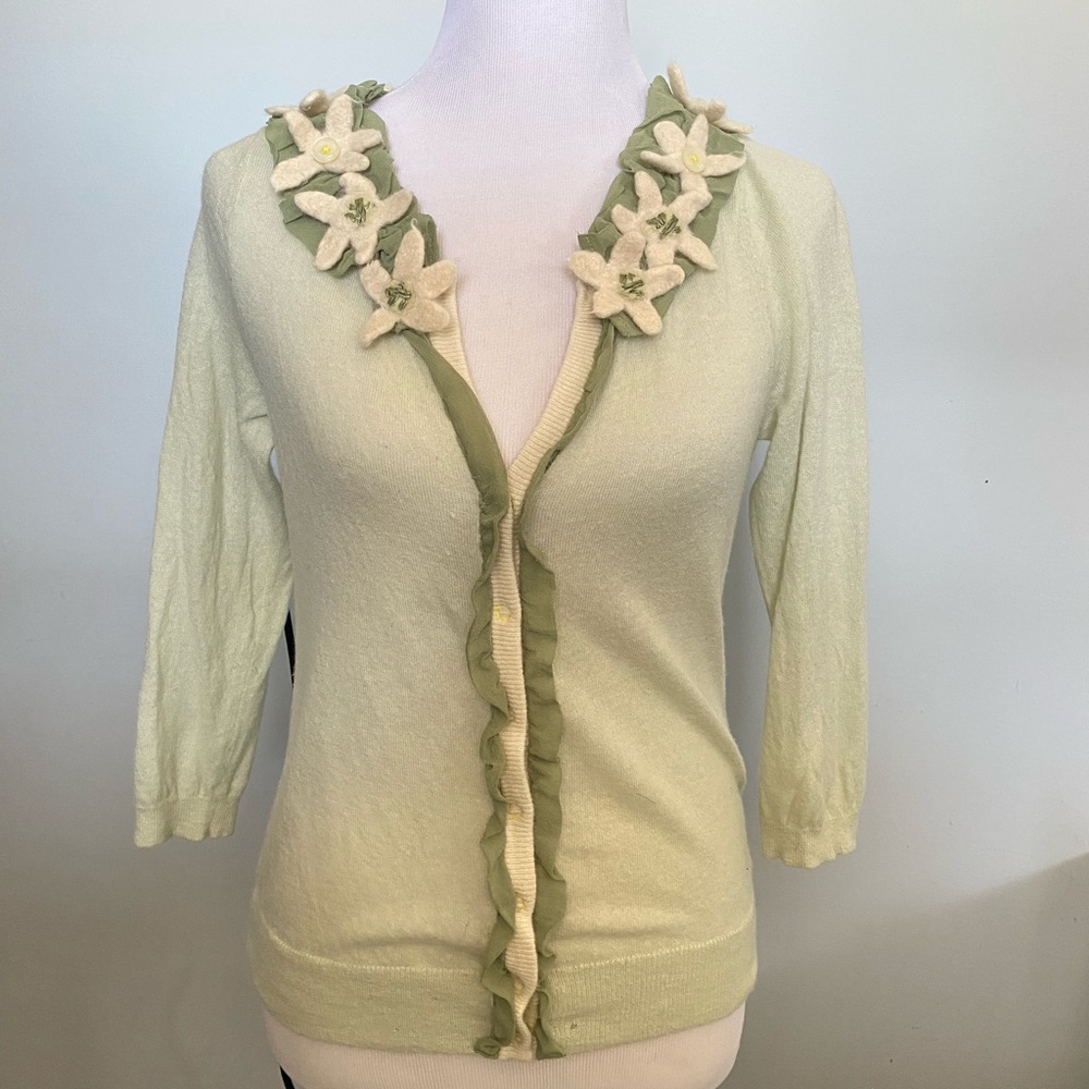 Anthro mint floral trim cardigan